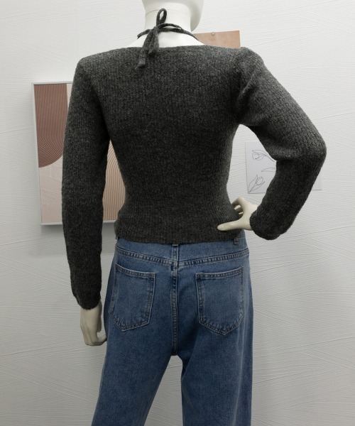 Miniministore（ミニミニストア）の「レイヤードニットトップス ホルターネック（ニット/セーター・レディース・ブラック/アイボリー/ダークグレー・FREE）」の9枚目の写真