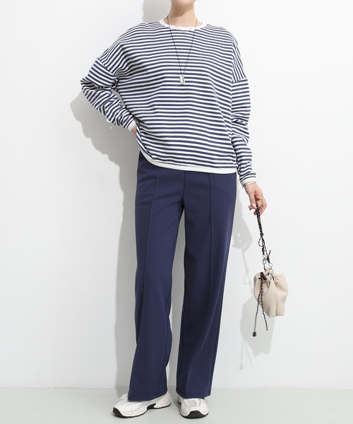 by LEGNA(バイレグナ)の「こなれスタイルを叶える ドロップショルダーボーダーカットソー(Tシャツ/カットソー・レディース・ブラック×ホワイト/ネイビー×ホワイト/ブラック×グレー/グレー×ホワイト/ホワイト×ブラウン・MEDIUM/LARGE)」の14枚目の写真