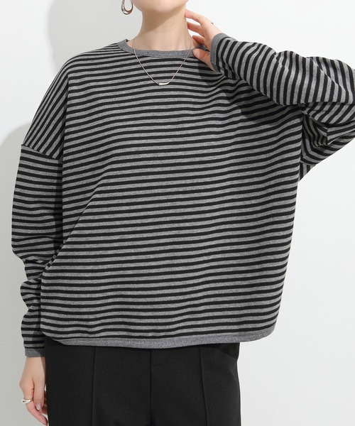 by LEGNA(バイレグナ)の「こなれスタイルを叶える ドロップショルダーボーダーカットソー(Tシャツ/カットソー・レディース・ブラック×ホワイト/ネイビー×ホワイト/ブラック×グレー/グレー×ホワイト/ホワイト×ブラウン・MEDIUM/LARGE)」の21枚目の写真