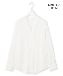 【WEB限定・UVケア・速乾・洗える】BackSatinAmunzen キーネックブラウス