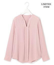 【WEB限定・UVケア・速乾・洗える】BackSatinAmunzen キーネックブラウス