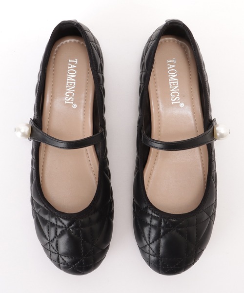 repetto キルティング　バレエ　パンプス セール】パールモチーフ付き キルティング フラット バレエ