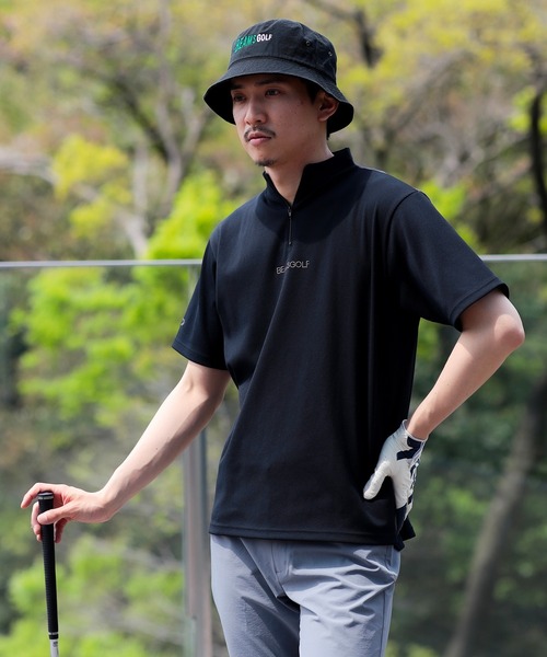 【極美品】ビームスゴルフ　プルオーバー　シャツ　UVカット　Ｌ　日本製 BEAMS GOLF（ビームス ゴルフ）ORANGE LABEL / ゼブラ柄 フルオープン