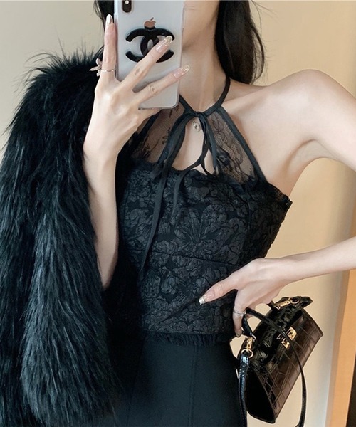 Lace Ladies(レースレディース)の「フリル レース バック シャーリング カップイン キャミソール(キャミソール・レディース・ブラック/ホワイト・FREE)」の18枚目の写真