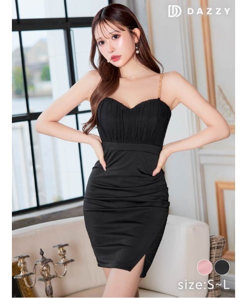 チュール ギャザー チェーン キャミソール タイト ミニドレス（ドレス）｜darial（ダリアル）