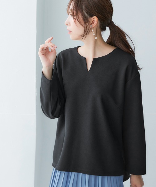 nissen（ニッセン）の「きれいめカットツイル素材スキッパートップス（毛玉・静電気防止）【セットアップ可能】＜大きいサイズ有＞（Tシャツ/カットソー・レディース・ブラック/チャコールグレー/ラベンダー/オフホワイト・L/M/3L/S/LL）」の3枚目の写真