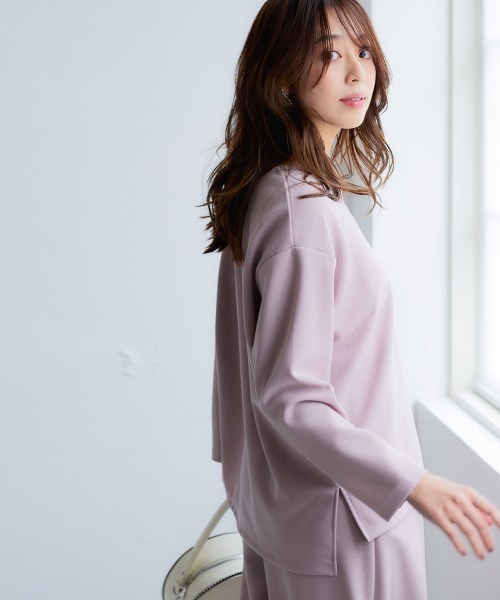 nissen（ニッセン）の「きれいめカットツイル素材スキッパートップス（毛玉・静電気防止）【セットアップ可能】＜大きいサイズ有＞（Tシャツ/カットソー・レディース・ブラック/チャコールグレー/ラベンダー/オフホワイト・L/M/3L/S/LL）」の6枚目の写真