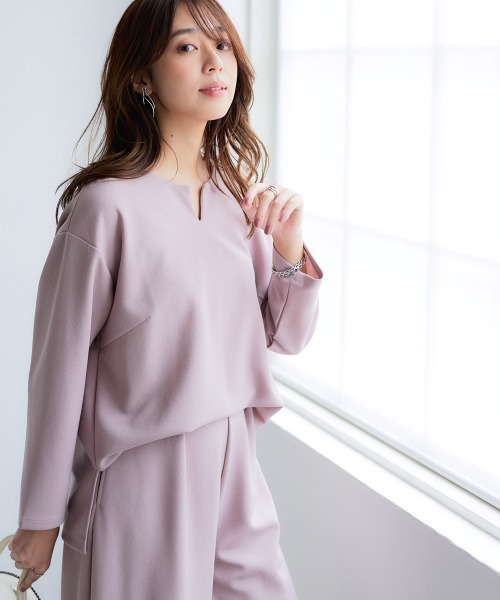 nissen（ニッセン）の「きれいめカットツイル素材スキッパートップス（毛玉・静電気防止）【セットアップ可能】＜大きいサイズ有＞（Tシャツ/カットソー・レディース・ブラック/チャコールグレー/ラベンダー/オフホワイト・L/M/3L/S/LL）」の7枚目の写真