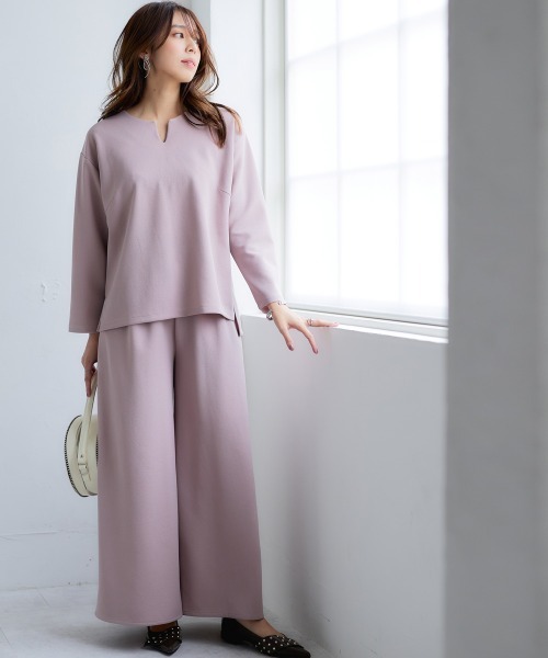 nissen（ニッセン）の「きれいめカットツイル素材スキッパートップス（毛玉・静電気防止）【セットアップ可能】＜大きいサイズ有＞（Tシャツ/カットソー・レディース・ブラック/チャコールグレー/ラベンダー/オフホワイト・L/M/3L/S/LL）」の8枚目の写真