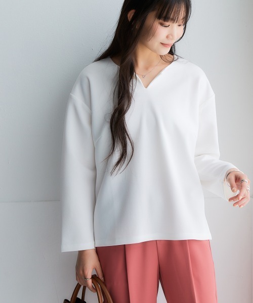 nissen（ニッセン）の「きれいめカットツイル素材スキッパートップス（毛玉・静電気防止）【セットアップ可能】＜大きいサイズ有＞（Tシャツ/カットソー・レディース・ブラック/チャコールグレー/ラベンダー/オフホワイト・L/M/3L/S/LL）」の11枚目の写真