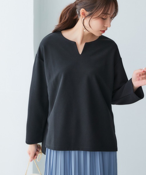 nissen（ニッセン）の「きれいめカットツイル素材スキッパートップス（毛玉・静電気防止）【セットアップ可能】＜大きいサイズ有＞（Tシャツ/カットソー・レディース・ブラック/チャコールグレー/ラベンダー/オフホワイト・L/M/3L/S/LL）」の16枚目の写真