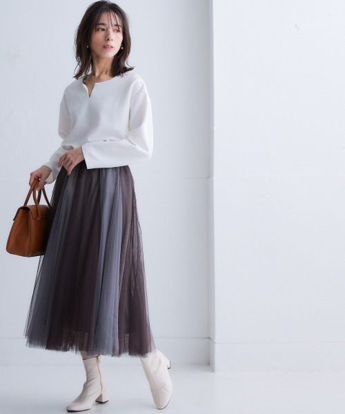 nissen（ニッセン）の「きれいめカットツイル素材スキッパートップス（毛玉・静電気防止）【セットアップ可能】＜大きいサイズ有＞（Tシャツ/カットソー・レディース・ブラック/チャコールグレー/ラベンダー/オフホワイト・L/M/3L/S/LL）」の13枚目の写真