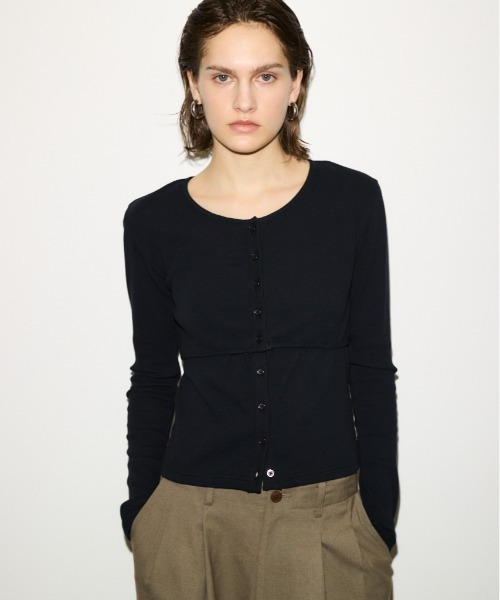 THROW by SLY（スローバイスライ）の「THROW 2P BUTTON L/S CD ツーピー ボタン ロングスリーブ カーデ（カーディガン/ボレロ・レディース・ブラック/ブラウン・FREE）」の4枚目の写真