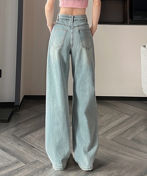 Teem Store（チームストア）の「フラワー刺繍デザインルーズストレートデニム（デニムパンツ・レディース・ブルー・S/M/L）」の7枚目の写真