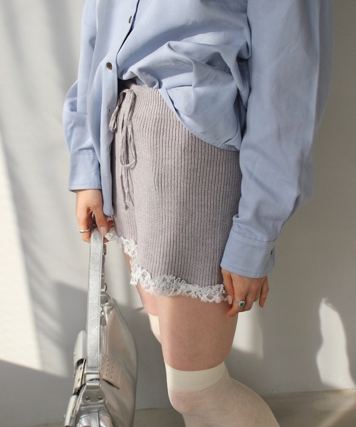 SANSeLF(サンセルフ)の「【SANSeLF】ヘムレースニット ショートパンツ sanw25s009(その他パンツ・レディース・グレー/ブラック・FREE)」の16枚目の写真