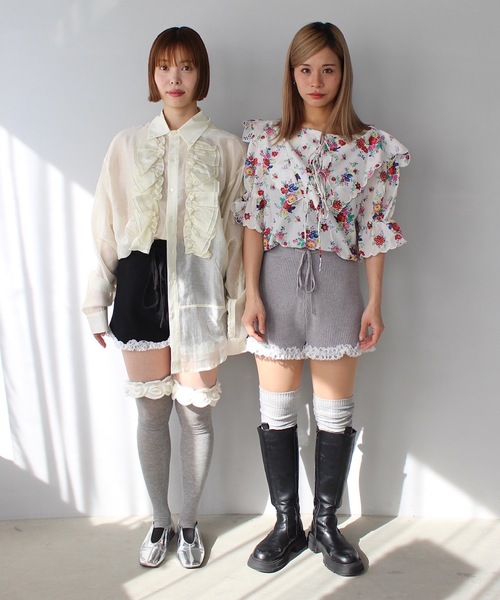 SANSeLF(サンセルフ)の「【SANSeLF】ヘムレースニット ショートパンツ sanw25s009(その他パンツ・レディース・グレー/ブラック・FREE)」の7枚目の写真