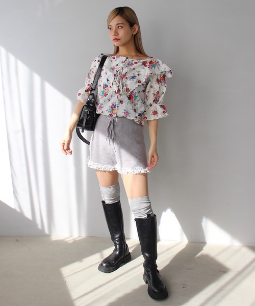 SANSeLF(サンセルフ)の「【SANSeLF】ヘムレースニット ショートパンツ sanw25s009(その他パンツ・レディース・グレー/ブラック・FREE)」の8枚目の写真