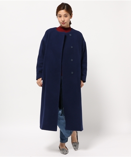 ESTNATION（エストネーション）の「ESTNATION ノーカラーマキシコート（ノーカラージャケット・レディース・ライトグレー/ネイビー・38/36）」の15枚目の写真