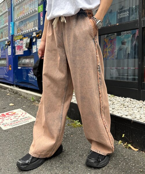 SOUNDSGOOOOD(サウンズグッド)の「【SOUNDS GOOOOD】デニムフリンジワイドパンツ(デニムパンツ・レディース・グレー/サックスブルー/オレンジ・ONE SIZE)」の1枚目の写真