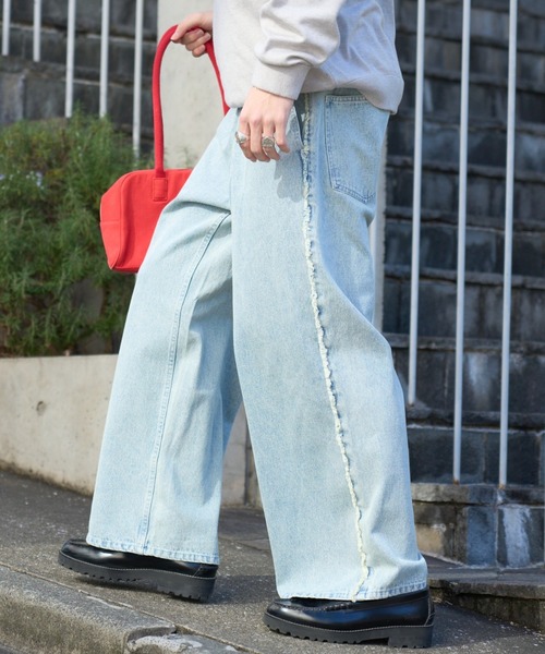 SOUNDSGOOOOD(サウンズグッド)の「【SOUNDS GOOOOD】デニムフリンジワイドパンツ(デニムパンツ・レディース・グレー/サックスブルー/オレンジ・ONE SIZE)」の15枚目の写真