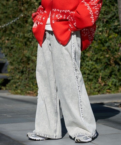 SOUNDSGOOOOD(サウンズグッド)の「【SOUNDS GOOOOD】デニムフリンジワイドパンツ(デニムパンツ・レディース・グレー/サックスブルー/オレンジ・ONE SIZE)」の6枚目の写真