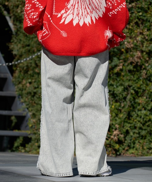 SOUNDSGOOOOD(サウンズグッド)の「【SOUNDS GOOOOD】デニムフリンジワイドパンツ(デニムパンツ・レディース・グレー/サックスブルー/オレンジ・ONE SIZE)」の8枚目の写真