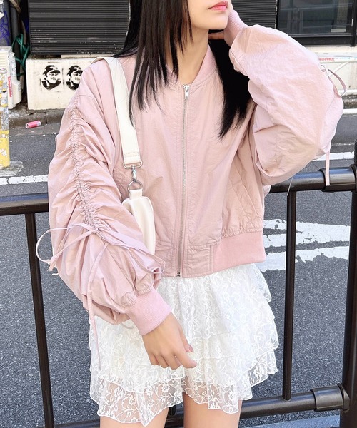 INGNI（イング）の「袖リボン付MA-1（MA-1・レディース・ピンク/ブラック/アイボリー・M）」の11枚目の写真