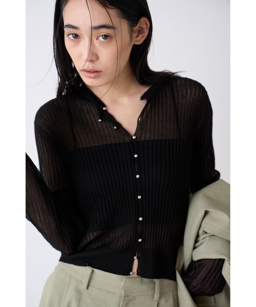 MIESROHE(ミースロエ)の「シアーストライプニットCD(カーディガン/ボレロ・レディース・ブラック/ブルー/ホワイト・FREE)」の3枚目の写真