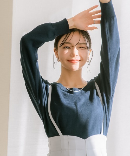 Petitjo(プッチージョ)の「小さいサイズ 綿混ドルマンショート丈ニット 低身長さん・小柄女性(ニット/セーター・レディース・ネイビー/ホワイト・M-L/XS-S)」の11枚目の写真