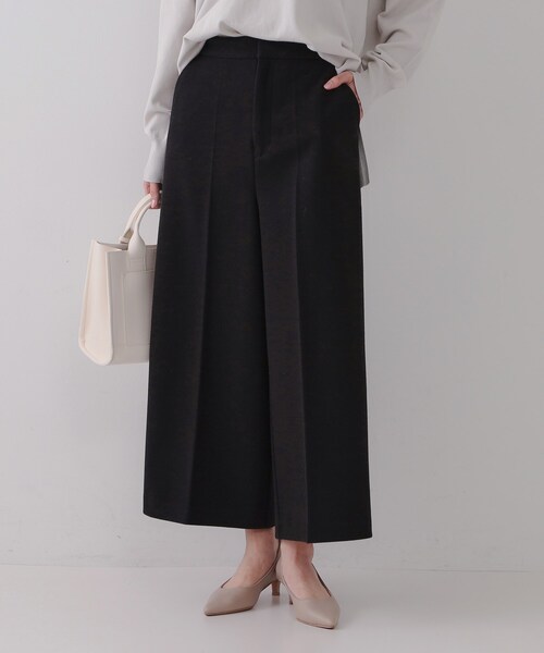 セール】ウールライクストレッチ ワイドクロップドパンツ【洗濯機洗い