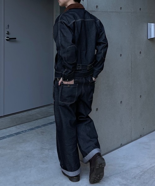 MandO（Auntie Rosa）（エムオー）の「【MandO】衿コーデュロイデ二ムトラッカージャケット/セットアップ着用可（デニムジャケット・メンズ・インディゴブルー/ブラック・MEDIUM/LARGE）」の3枚目の写真