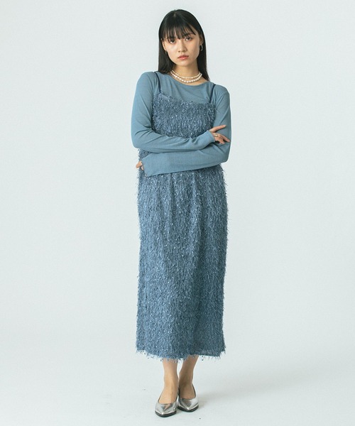 ROSE BUD(ローズバッド)の「レイヤードフリンジキャミワンピース(ワンピース・レディース・ブルー/ブラック・ONE SIZE)」の12枚目の写真