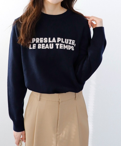 Jines（ジネス）の「ジャガードロゴクルーネックニット（ニット/セーター・レディース・ホワイト/ネイビー/グリーン/レンガ・38）」の4枚目の写真