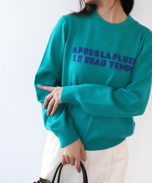 Jines（ジネス）の「ジャガードロゴクルーネックニット（ニット/セーター・レディース・ホワイト/ネイビー/グリーン/レンガ・38）」の3枚目の写真