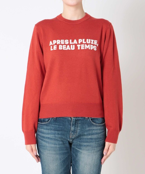 Jines（ジネス）の「ジャガードロゴクルーネックニット（ニット/セーター・レディース・ホワイト/ネイビー/グリーン/レンガ・38）」の6枚目の写真