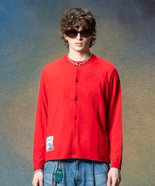 glamb(グラム)の「Round Neck Cardigan / ラウンドネックカーディガン(カーディガン/ボレロ・メンズ・ブラック/レッド・M/L)」の2枚目の写真