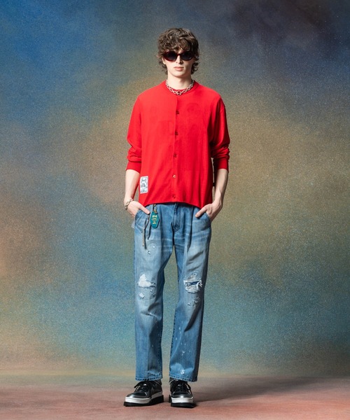 glamb(グラム)の「Round Neck Cardigan / ラウンドネックカーディガン(カーディガン/ボレロ・メンズ・ブラック/レッド・M/L)」の5枚目の写真