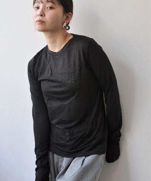 Meli rich（メリーリッチ）の「スラブカットコード刺繍プルオーバー（Tシャツ/カットソー・レディース・ブラック/グレー/オフホワイト/イエロー・FREE）」の2枚目の写真