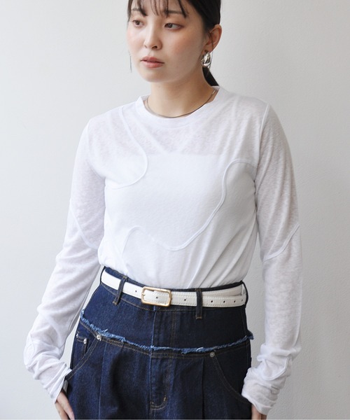 Meli rich（メリーリッチ）の「スラブカットコード刺繍プルオーバー（Tシャツ/カットソー・レディース・ブラック/グレー/オフホワイト/イエロー・FREE）」の5枚目の写真