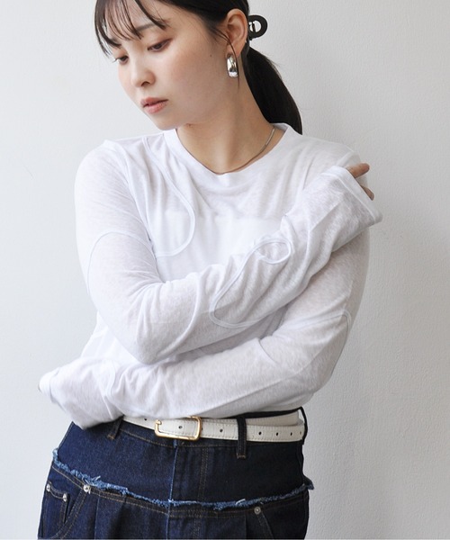 Meli rich（メリーリッチ）の「スラブカットコード刺繍プルオーバー（Tシャツ/カットソー・レディース・ブラック/グレー/オフホワイト/イエロー・FREE）」の6枚目の写真