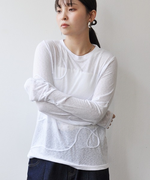 Meli rich（メリーリッチ）の「スラブカットコード刺繍プルオーバー（Tシャツ/カットソー・レディース・ブラック/グレー/オフホワイト/イエロー・FREE）」の9枚目の写真