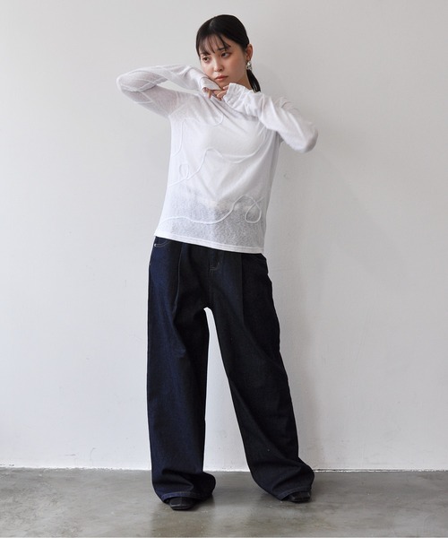 Meli rich（メリーリッチ）の「スラブカットコード刺繍プルオーバー（Tシャツ/カットソー・レディース・ブラック/グレー/オフホワイト/イエロー・FREE）」の13枚目の写真