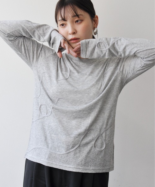 Meli rich（メリーリッチ）の「スラブカットコード刺繍プルオーバー（Tシャツ/カットソー・レディース・ブラック/グレー/オフホワイト/イエロー・FREE）」の21枚目の写真