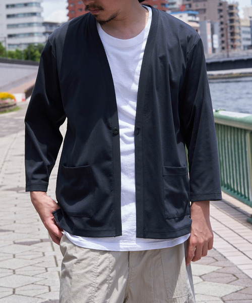 ikka(イッカ)の「【接触冷感/抗菌防臭】GOKU楽セイケツ8分袖カーディガン(カーディガン/ボレロ・メンズ・グリーン/ネイビー/ライトグレー・M/L/XL/S)」の1枚目の写真