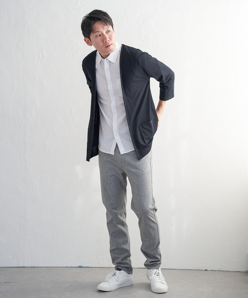 ikka(イッカ)の「【接触冷感/抗菌防臭】GOKU楽セイケツ8分袖カーディガン(カーディガン/ボレロ・メンズ・グリーン/ネイビー/ライトグレー・M/L/XL/S)」の12枚目の写真