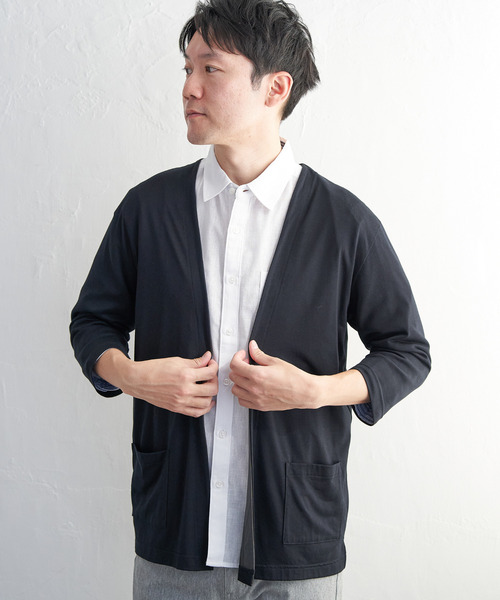 ikka(イッカ)の「【接触冷感/抗菌防臭】GOKU楽セイケツ8分袖カーディガン(カーディガン/ボレロ・メンズ・グリーン/ネイビー/ライトグレー・M/L/XL/S)」の6枚目の写真