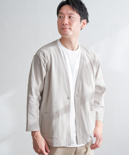 ikka(イッカ)の「【接触冷感/抗菌防臭】GOKU楽セイケツ8分袖カーディガン(カーディガン/ボレロ・メンズ・グリーン/ネイビー/ライトグレー・M/L/XL/S)」の4枚目の写真