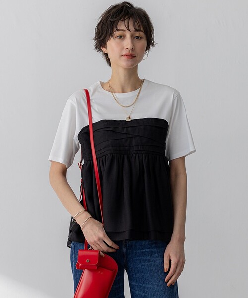 【最終値下げ】23区　オーガンジービスチェコンビカットソー セール】【WEB&一部店舗限定カラーあり】オーガンジービスチェコンビ