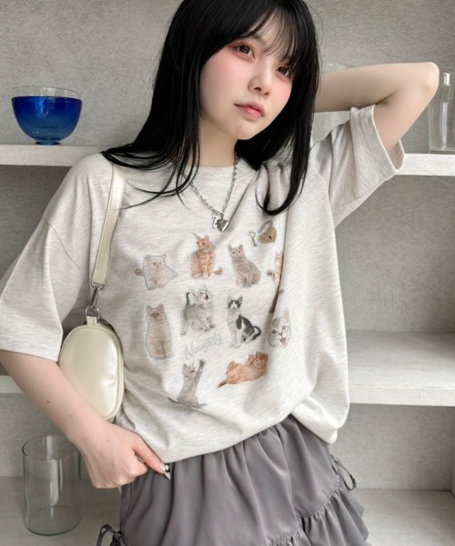 Ada.（エイダ）の「キャット コラージュ プリント Tシャツ（Tシャツ/カットソー・レディース・チャコール/オートミール/オフホワイト・FREE）」の22枚目の写真