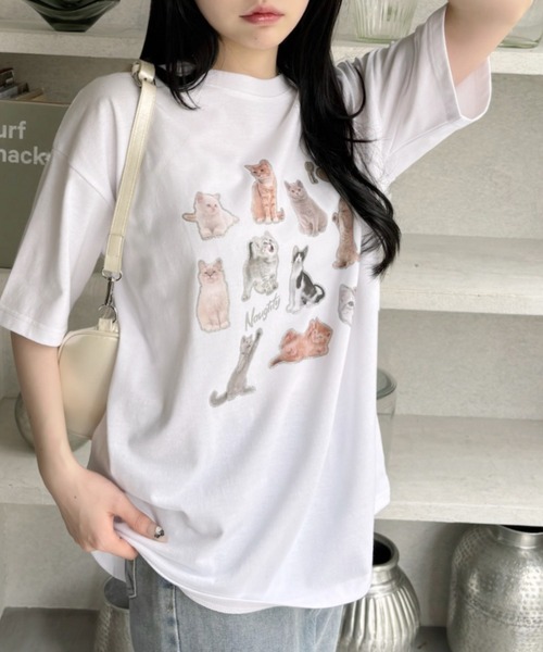 Ada.（エイダ）の「キャット コラージュ プリント Tシャツ（Tシャツ/カットソー・レディース・チャコール/オートミール/オフホワイト・FREE）」の17枚目の写真